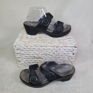 Dansko Sophie Wedge Slides Whimsigoth Black Buckle Leather Bohohemian Size 9